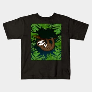 Cute sloth Mom with cub Baby sloth Kids T-Shirt